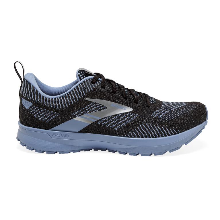 Brooks Revel 5 Performance Road Running Shoes - Women's - Black/Blue/Metallic Silver (40627-VIKY)